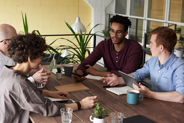 A team meeting around a table